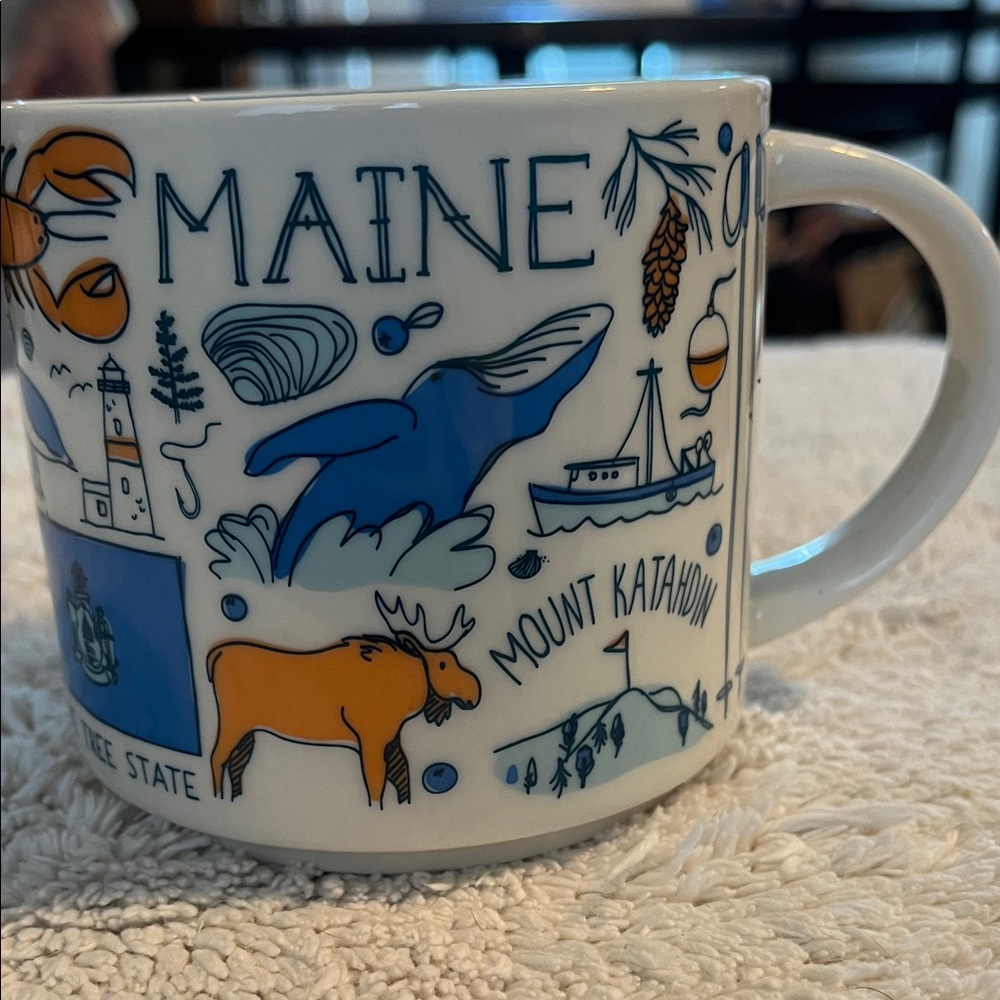 Starbucks Maine Mug with Blue and Orange Illustrations